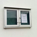 Glass Sliding Noticeboard 90cm x 60cm with Open Doors Design